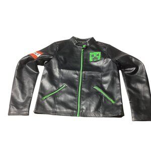 Minecraft Creeper Faux Leather Moto Jacket, TNT Patch, Size (14-16)